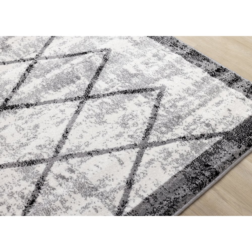 Claremont Grey Black Distressed Lattice Area Rug. Picture 4