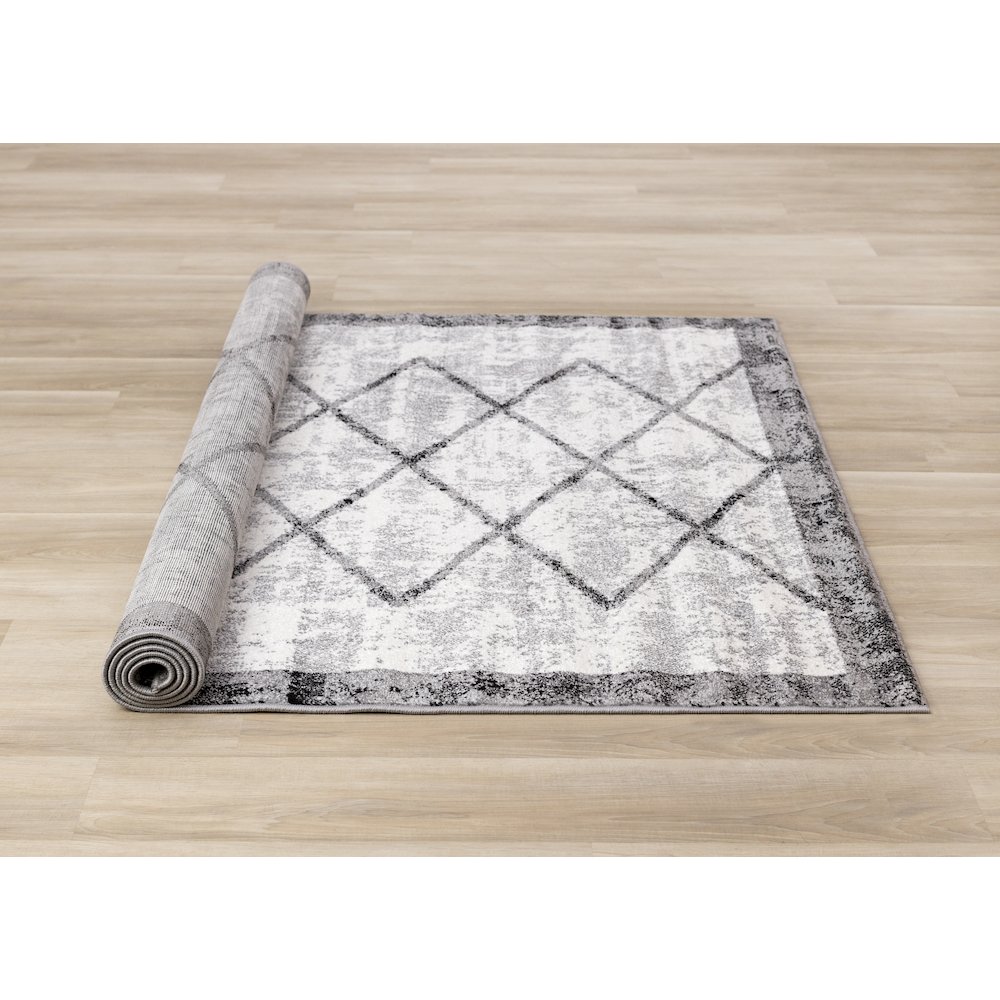 Claremont Grey Black Distressed Lattice Area Rug. Picture 8