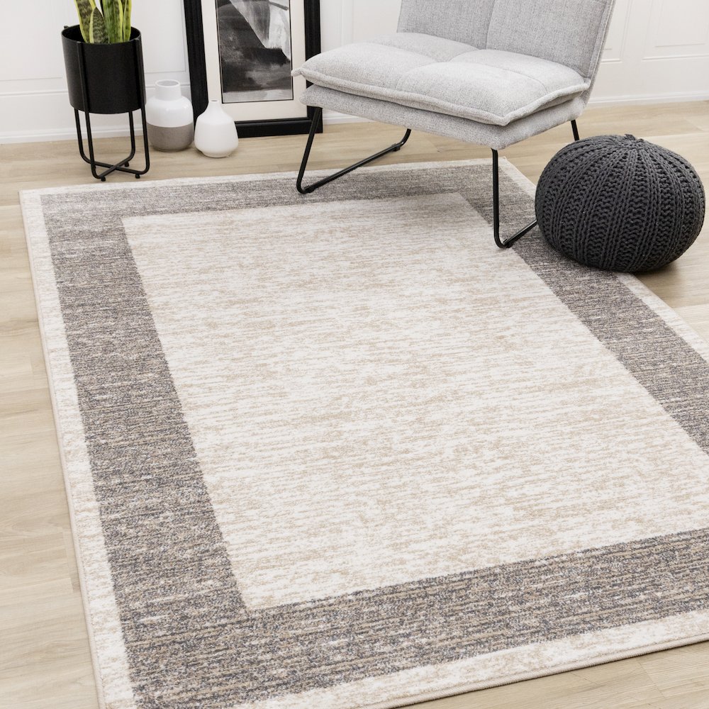 Claremont Beige Taupe Distressed Border Area Rug, 5'3" X 7'7". Picture 2