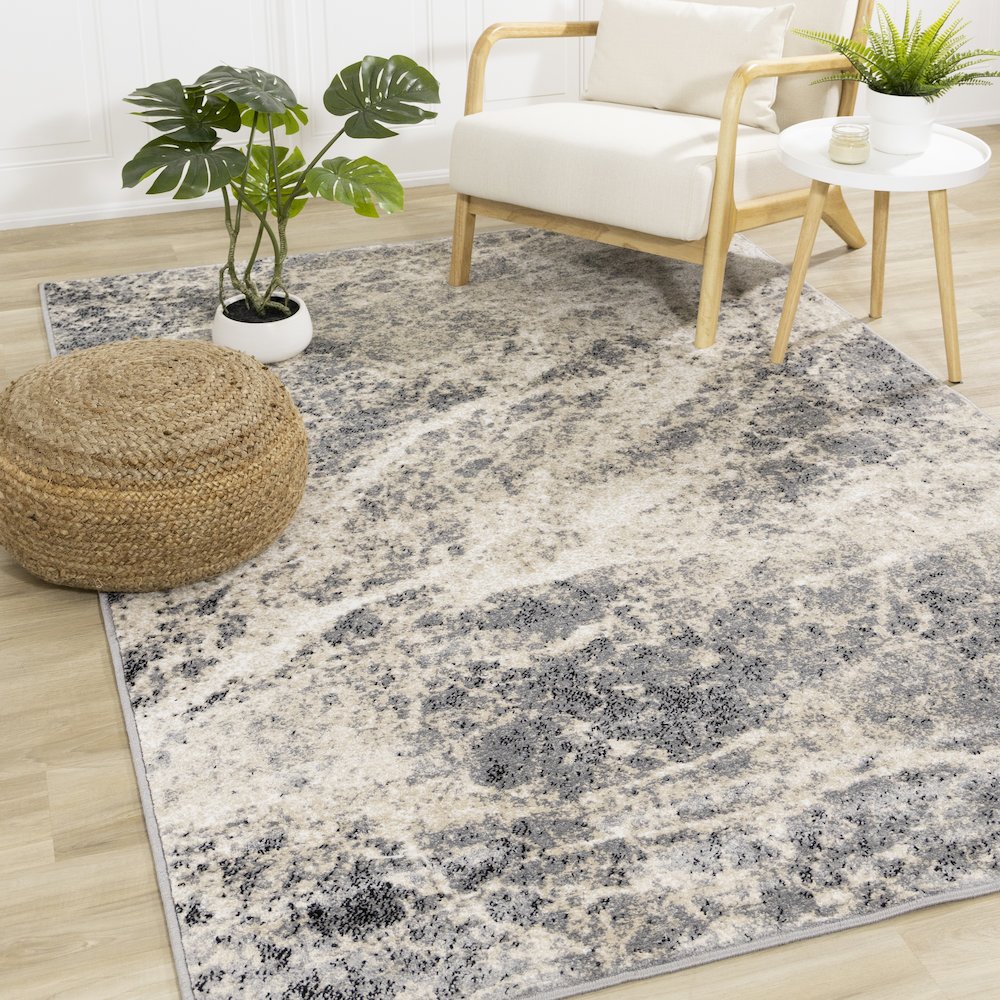 Claremont Cream Beige Distressed Area Rug, 5'3" x 7'7". Picture 2