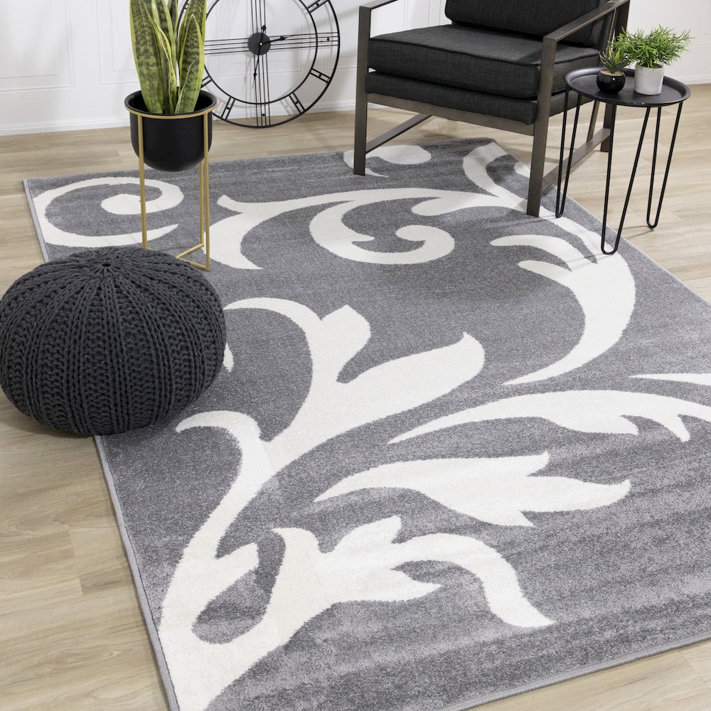 Claremont Grey White Classic Swirl Area Rug, 5' x 8', 5'3" x 7'7". Picture 2