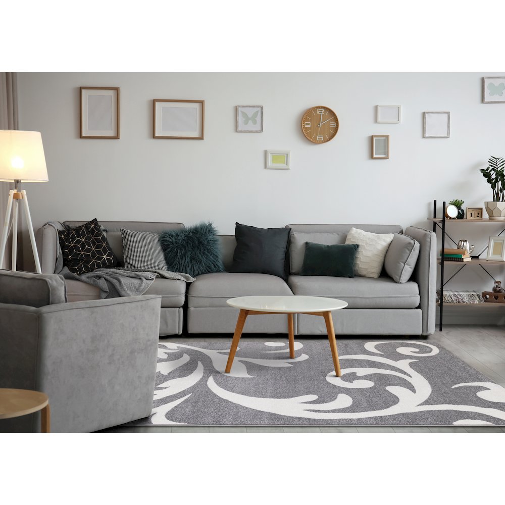 Claremont Grey White Classic Swirl Area Rug, 5' x 8', 5'3" x 7'7". Picture 3