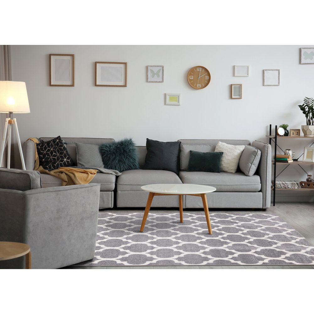 Claremont Grey White Ogee Area Rug, 5' x 8', 5'3" x 7'7". Picture 3