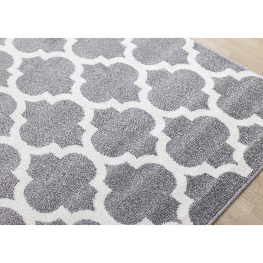 Claremont Grey White Ogee Area Rug, 5' x 8', 5'3" x 7'7". Picture 4