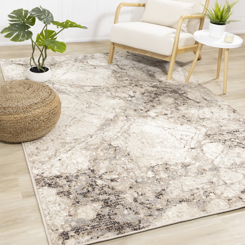 Claremont Beige Marble Patterned Area Rug, 5'3" x 7'7". Picture 2