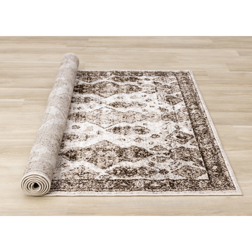 Classic Distressed Brown Cream 5x7 Area Rug, Elegant Carpet for Living Room. Picture 8