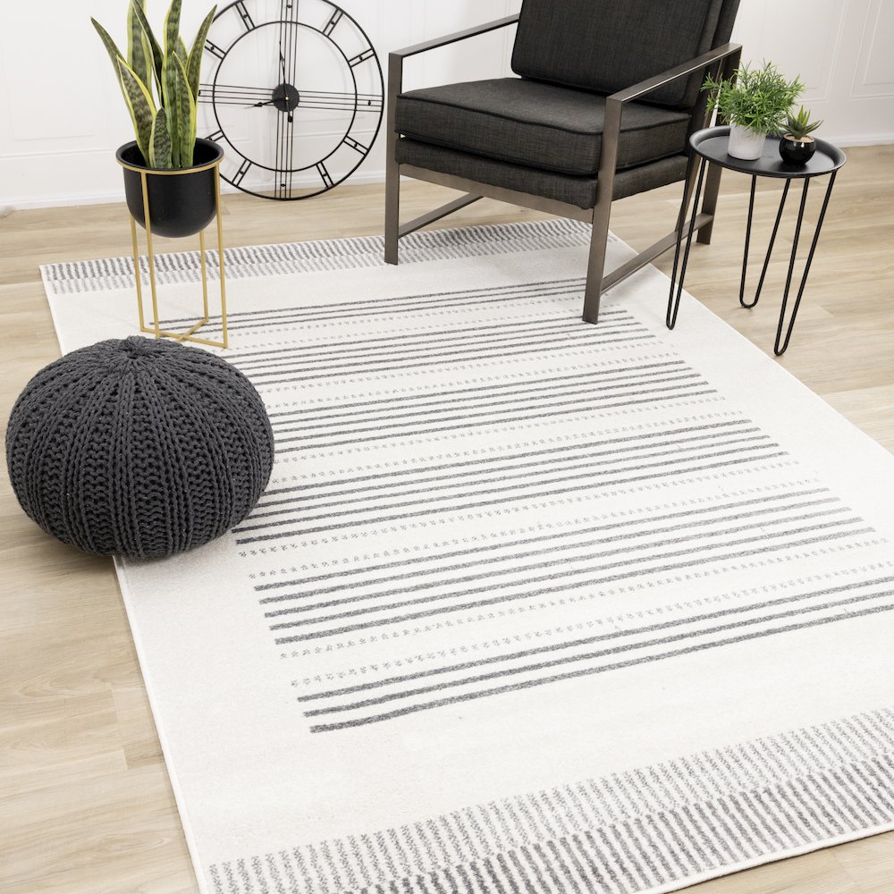 Claremont Modern Striped Grey White Area Rug, 5'3" x 7'7". Picture 2