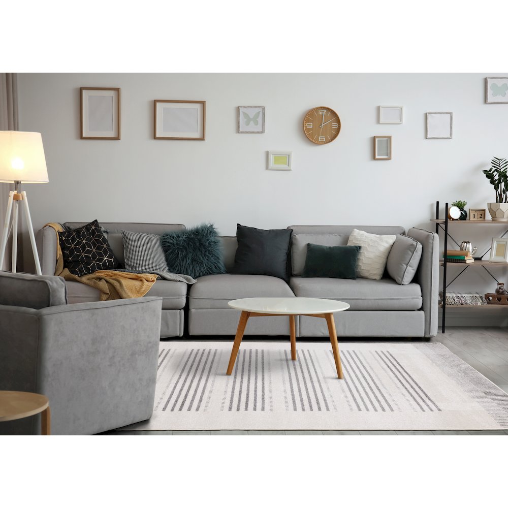 Claremont Modern Striped Grey White Area Rug, 5'3" x 7'7". Picture 3