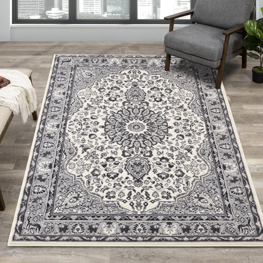 Functional Style Grey Traditional Area Rug, 4'7" x 6'7". Picture 2