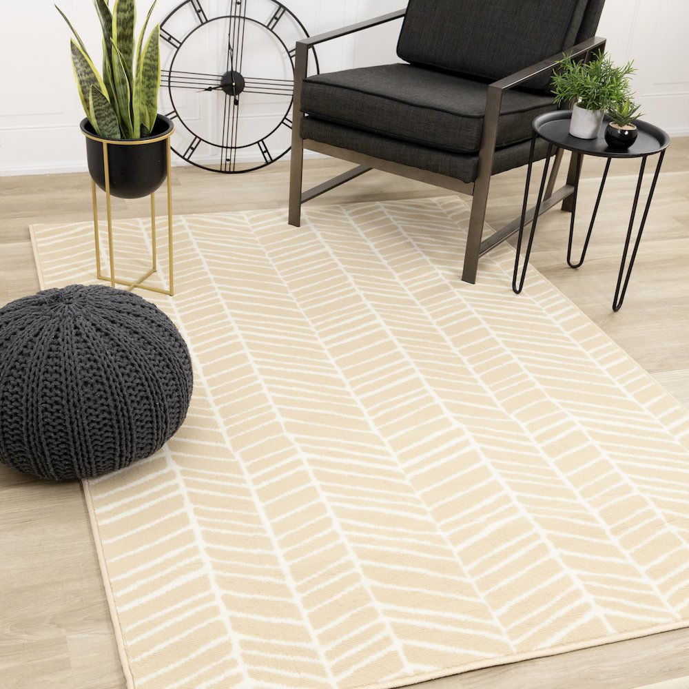 Functional Style Cream Beige Herringbone Rug, 4'7" x 6'7". Picture 2