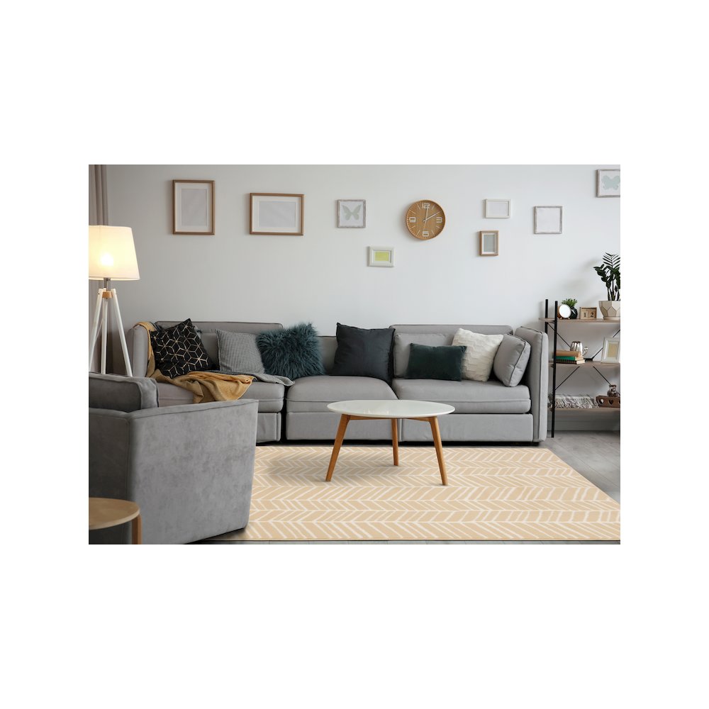 Functional Style Cream Beige Herringbone Rug, 4'7" x 6'7". Picture 3