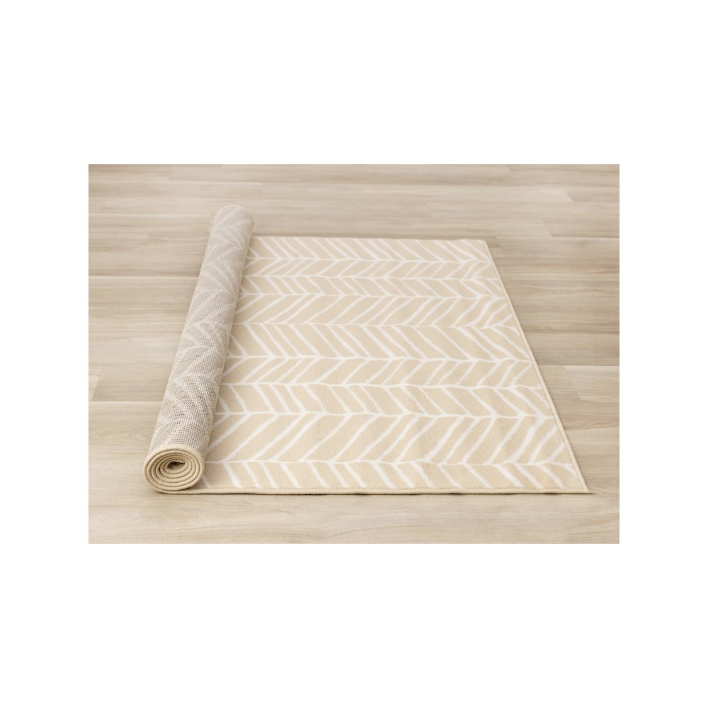 Functional Style Cream Beige Herringbone Rug, 4'7" x 6'7". Picture 8