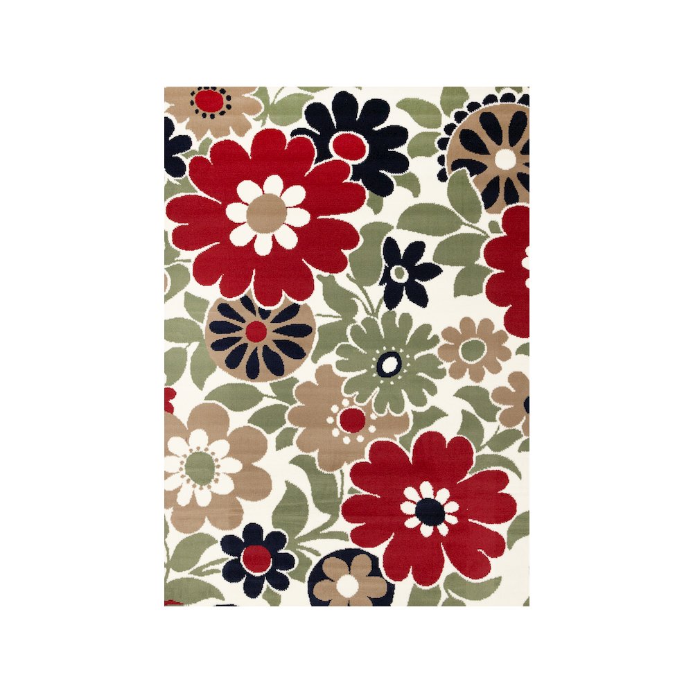 Functional Style Red Cream Floral Rug, 4'7" x 6'7", 4'7" x 6'7". Picture 1