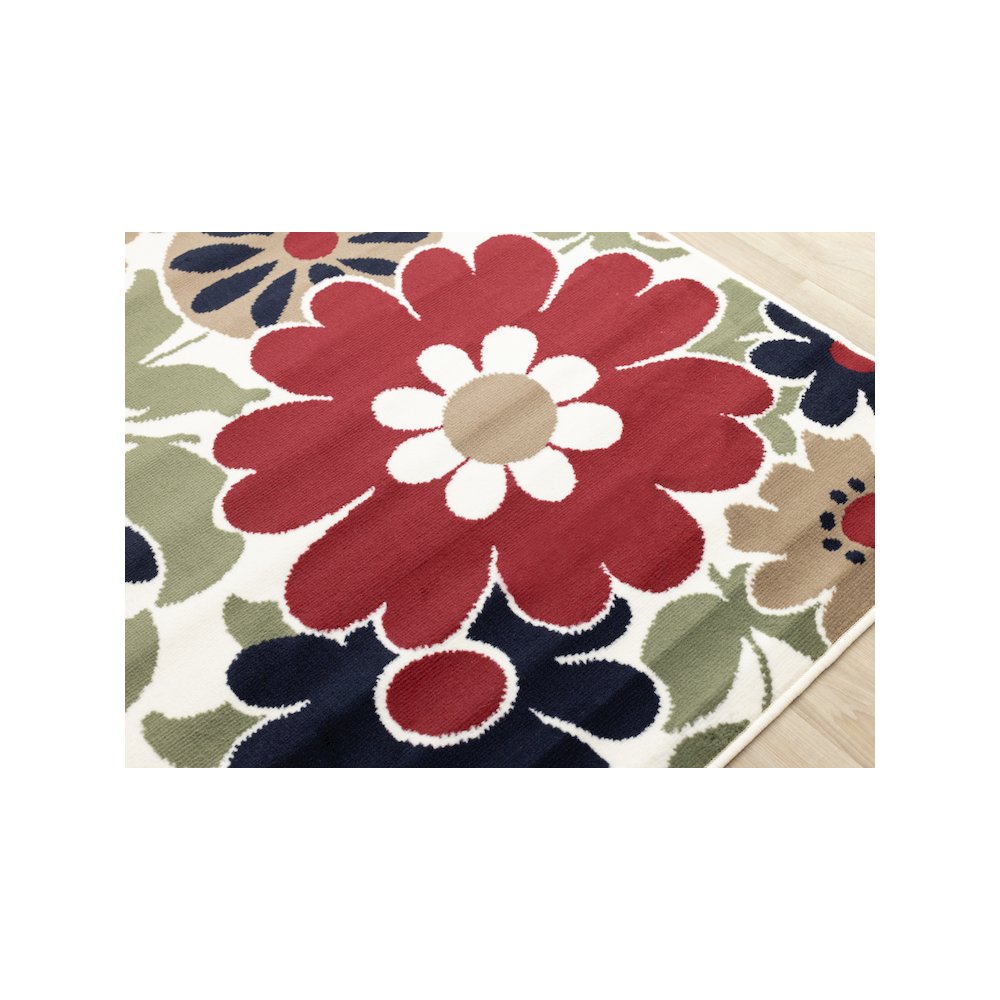 Functional Style Red Cream Floral Rug, 4'7" x 6'7", 4'7" x 6'7". Picture 4