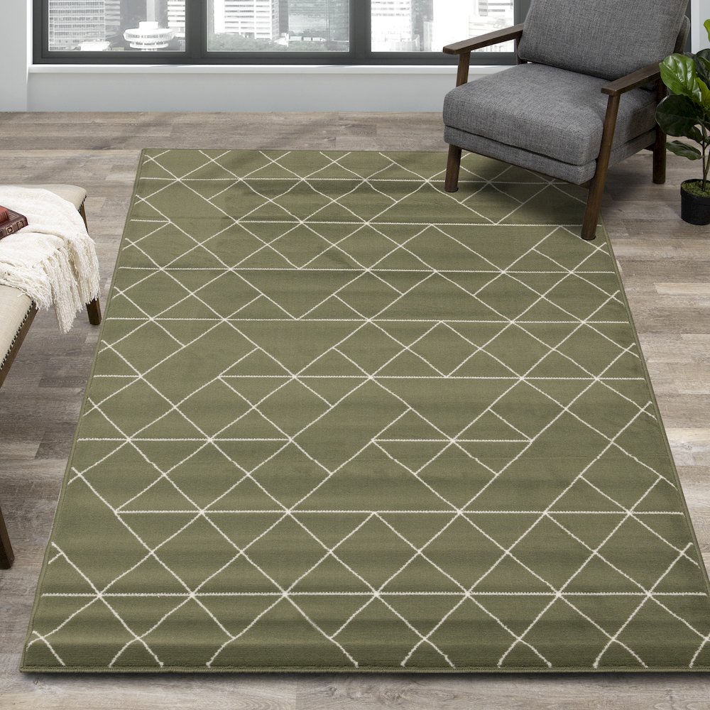 Functional Style Green Cream Geometric Rug, 4'7" x 6'7", 4'7" x 6'7". Picture 2