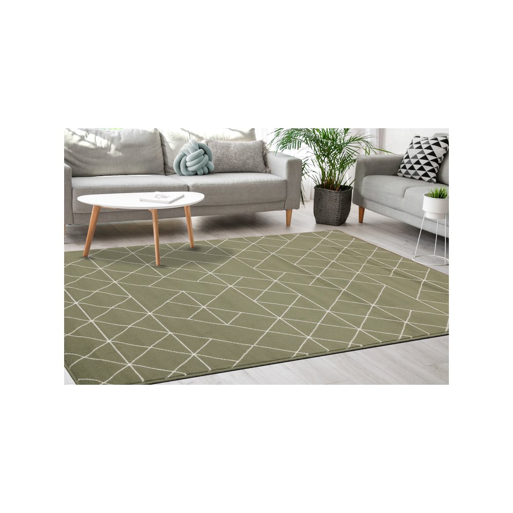 Functional Style Green Cream Geometric Rug, 4'7" x 6'7", 4'7" x 6'7". Picture 3
