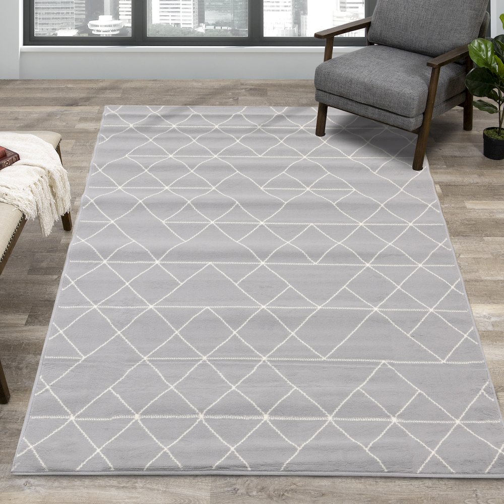 Functional Style Grey White Geometric Rug, 4'7" x 6'7", 4'7" x 6'7". Picture 2