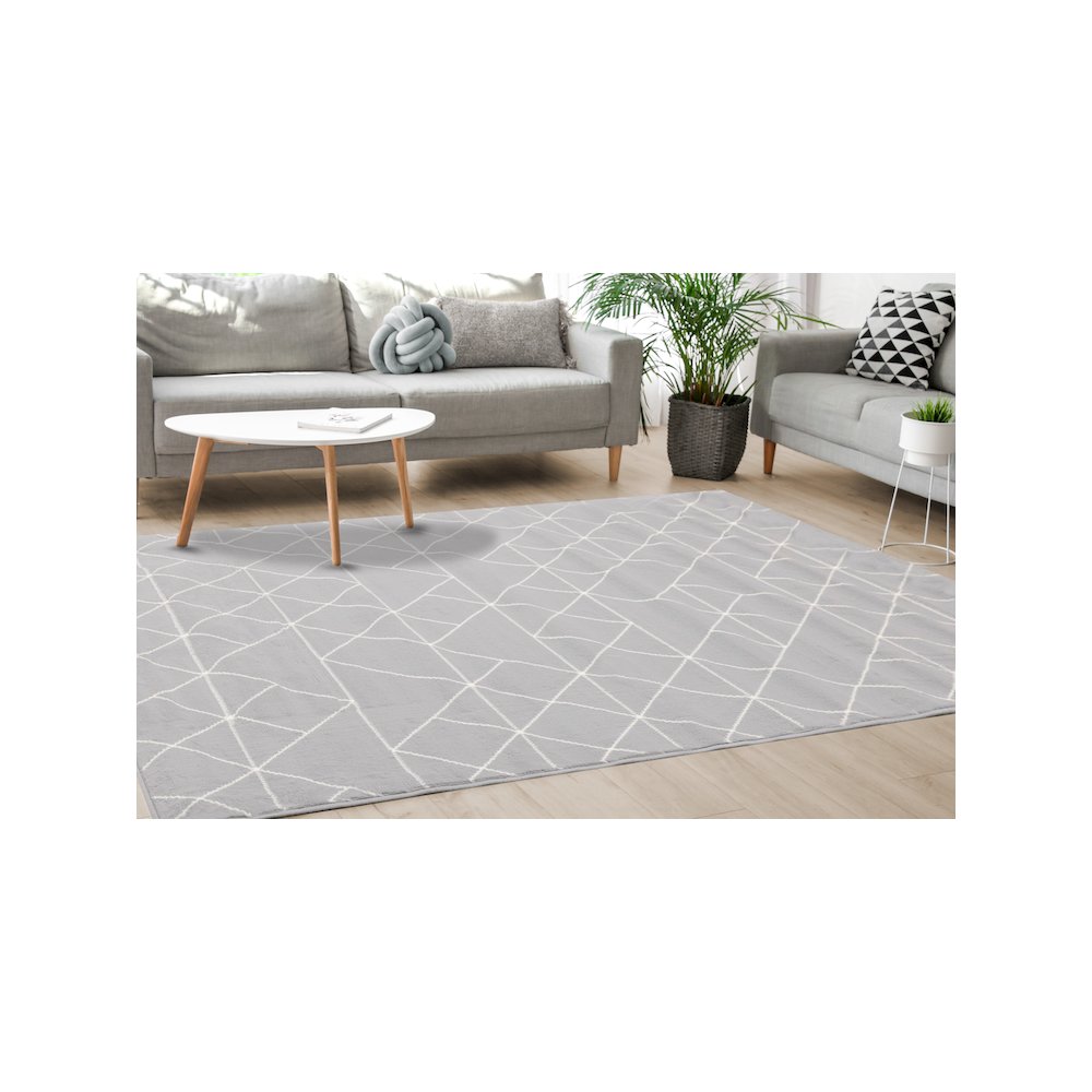 Functional Style Grey White Geometric Rug, 4'7" x 6'7", 4'7" x 6'7". Picture 3
