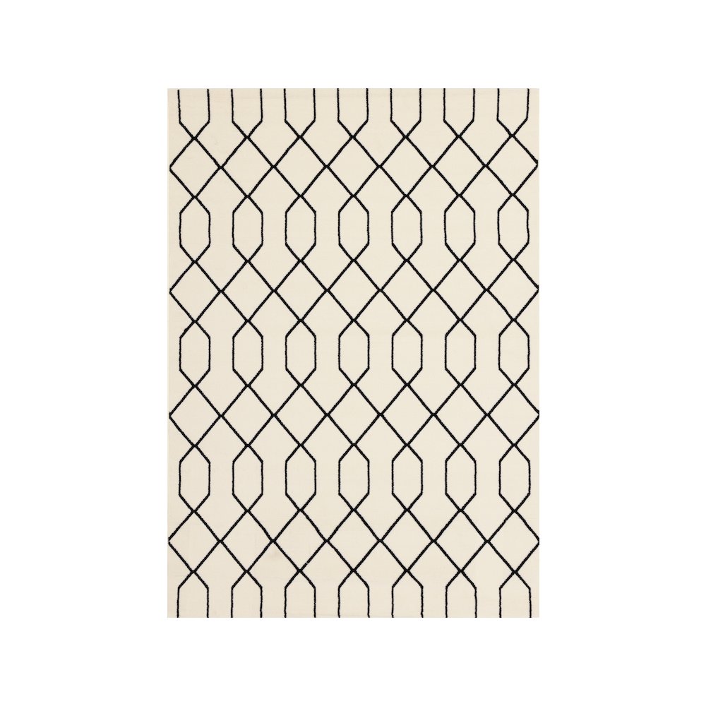 Functional Style Geometric Cream Black Rug, 4'7" x 6'7". Picture 1