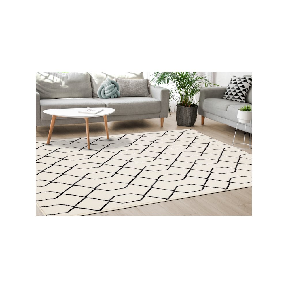 Functional Style Geometric Cream Black Rug, 4'7" x 6'7". Picture 3