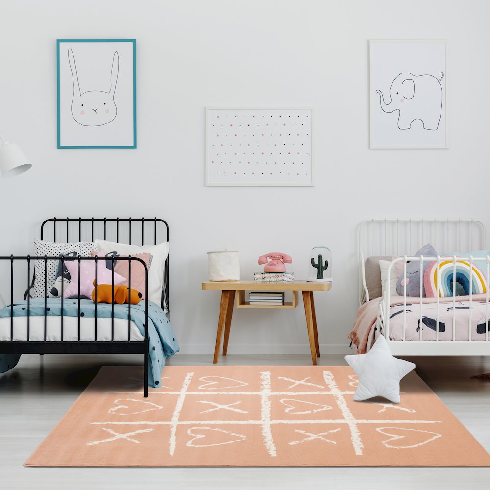 Functional Kids Pink Cream Playing Board Rug, 3'11" x 5'7". Picture 3