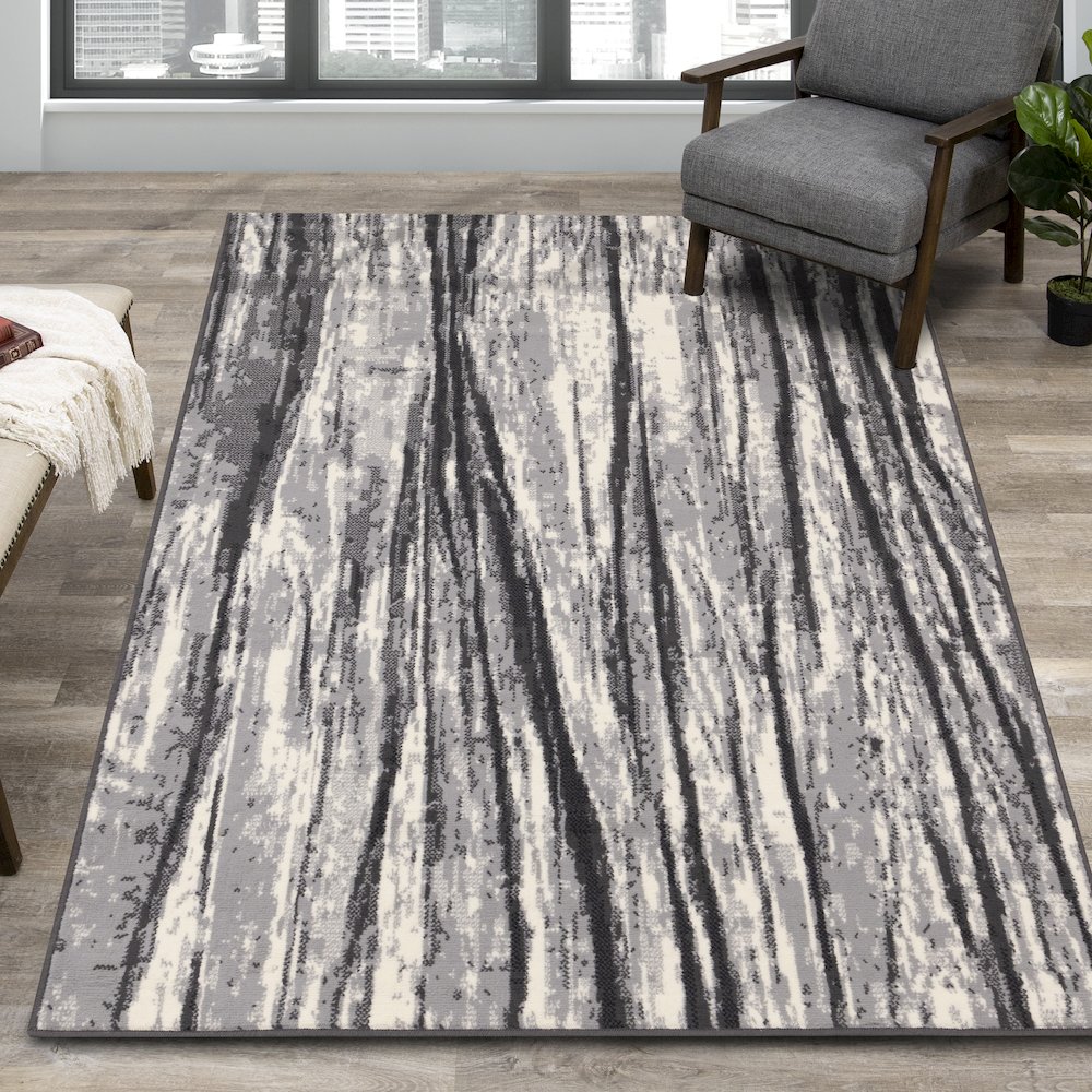 Functional Style Abstract Grey White Rug, 4'7" x 6'7", 4'7" x 6'7". Picture 2