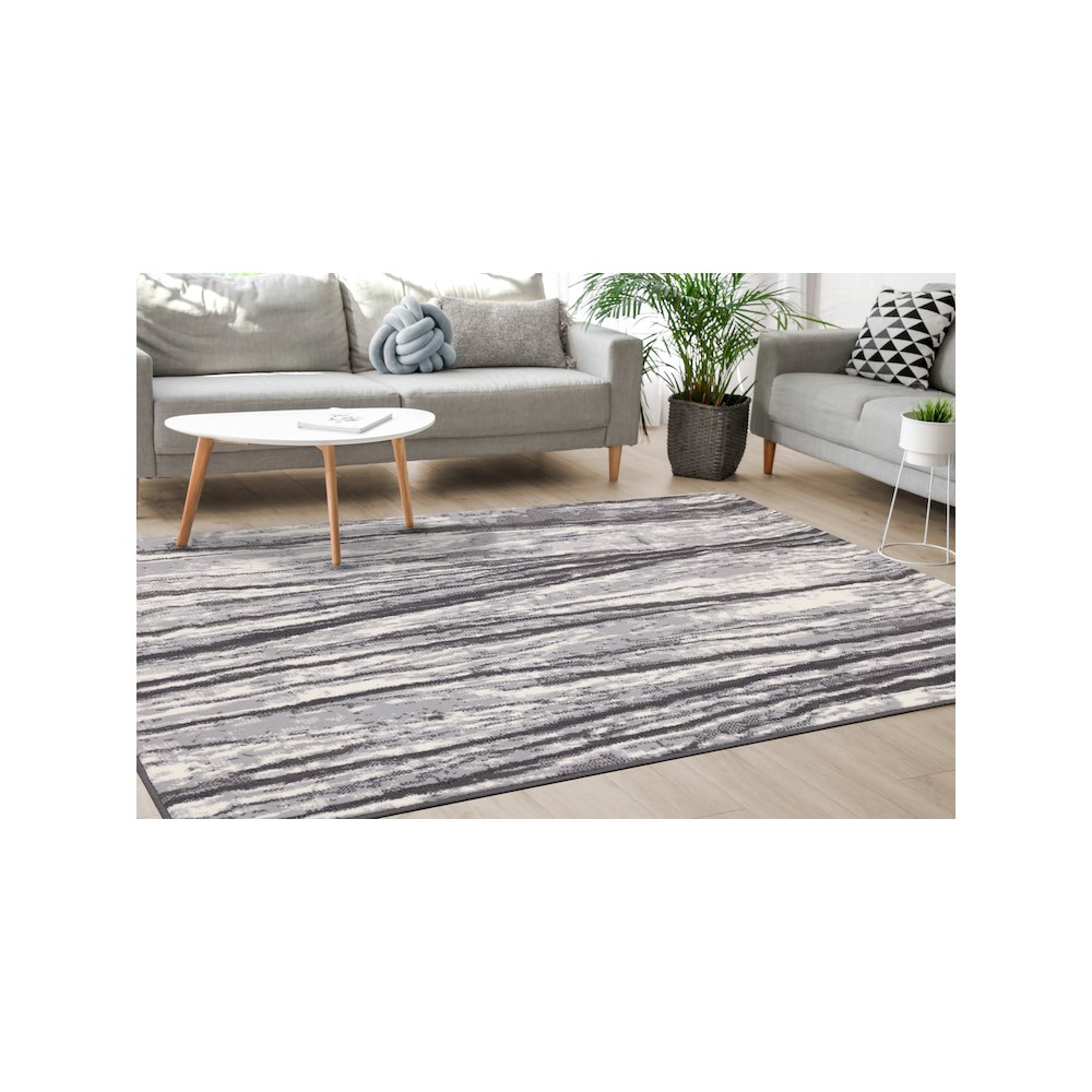 Functional Style Abstract Grey White Rug, 4'7" x 6'7", 4'7" x 6'7". Picture 3