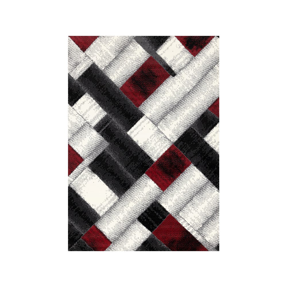 Functional Style Grey Red Block Pattern Rug, 4'7" x 6'7", 4'7" x 6'7". Picture 1