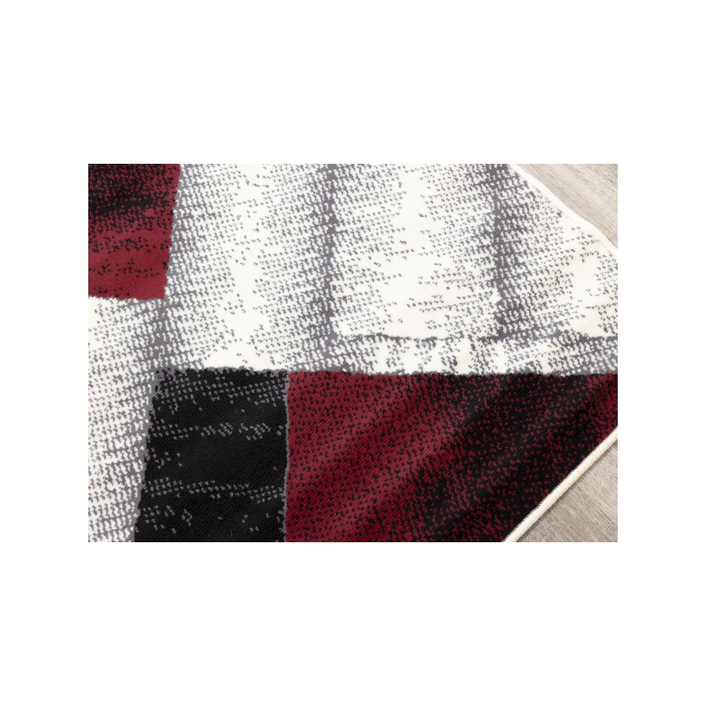 Functional Style Grey Red Block Pattern Rug, 4'7" x 6'7", 4'7" x 6'7". Picture 4