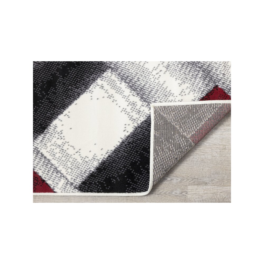 Functional Style Grey Red Block Pattern Rug, 4'7" x 6'7", 4'7" x 6'7". Picture 7