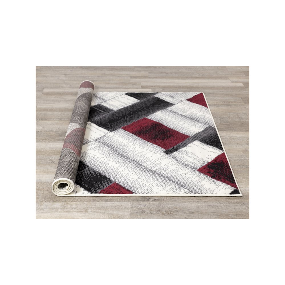 Functional Style Grey Red Block Pattern Rug, 4'7" x 6'7", 4'7" x 6'7". Picture 8