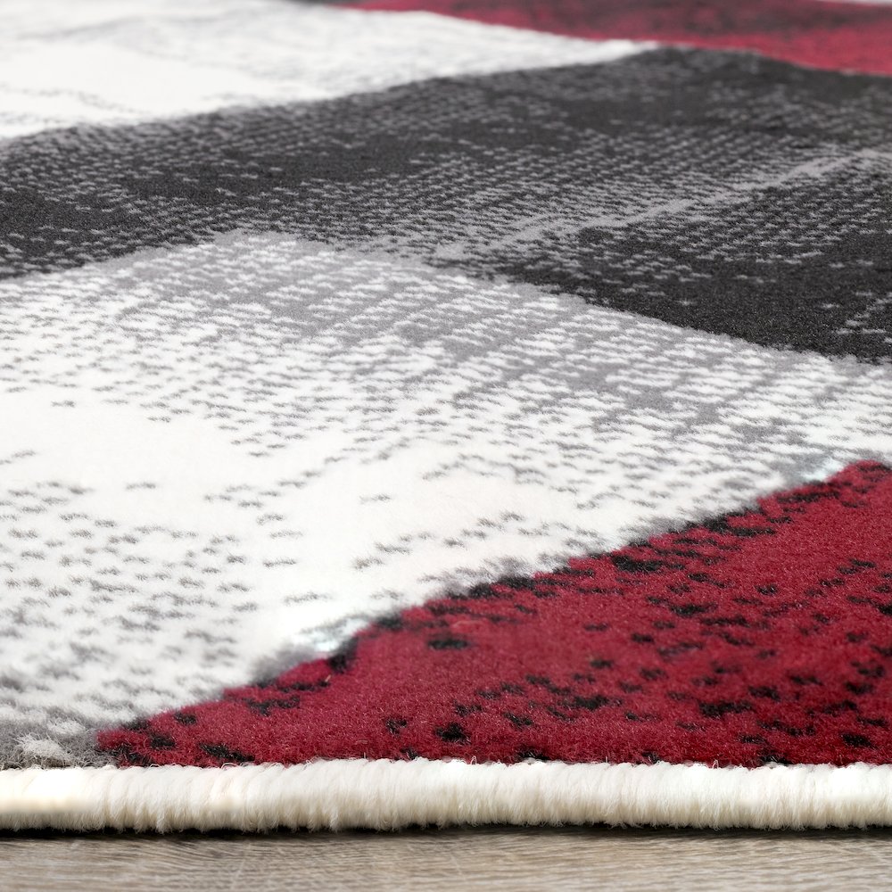 Functional Style Grey Red Block Pattern Rug, 4'7" x 6'7", 4'7" x 6'7". Picture 5