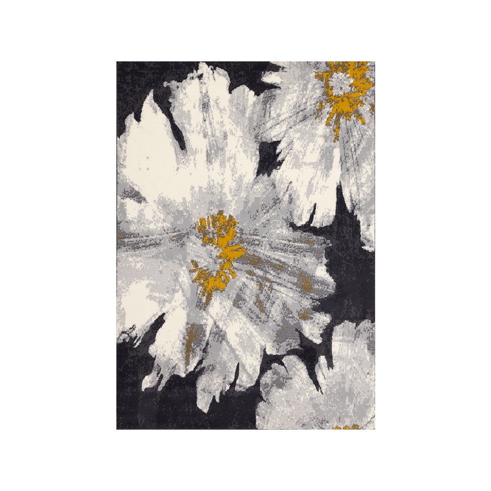 Functional Style Grey White Yellow Flower Area Rug, 4'7" x 6'7", 4'7" x 6'7". Picture 1