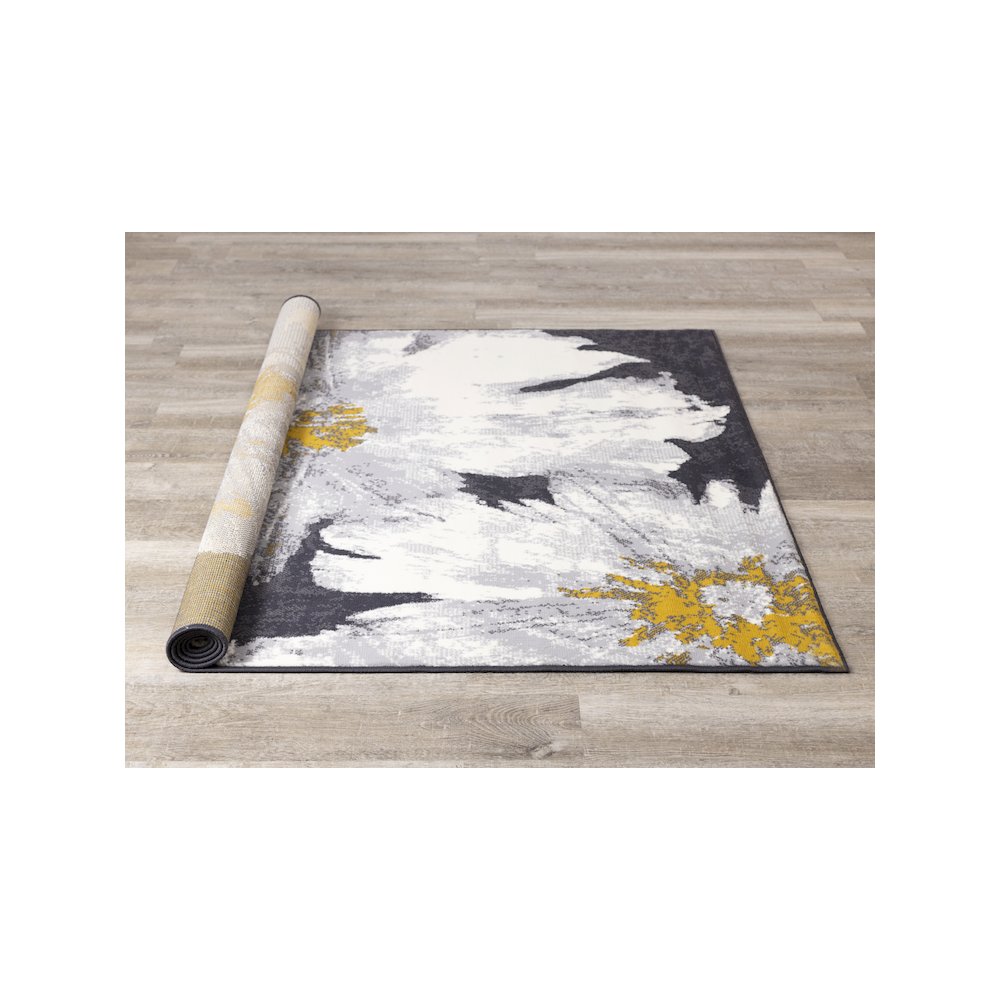 Functional Style Grey White Yellow Flower Area Rug, 4'7" x 6'7", 4'7" x 6'7". Picture 8