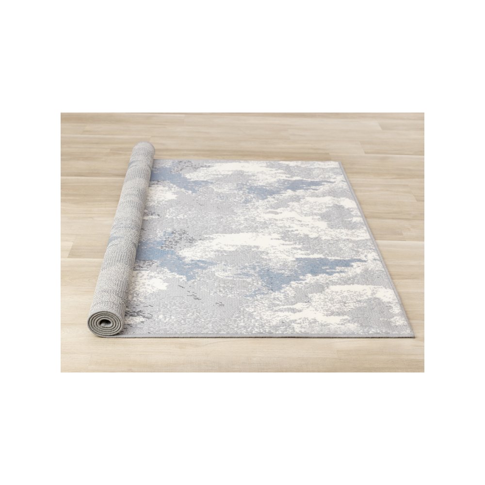 Functional Style Blue White Grey Abstract Rug, 4'7" x 6'7", 4'7" x 6'7". Picture 8