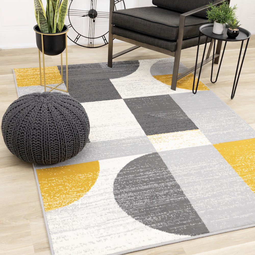 Functional Style Yellow Grey Geometric Blocks Rug, 4'7" x 6'7", 4'7" x 6'7". Picture 2