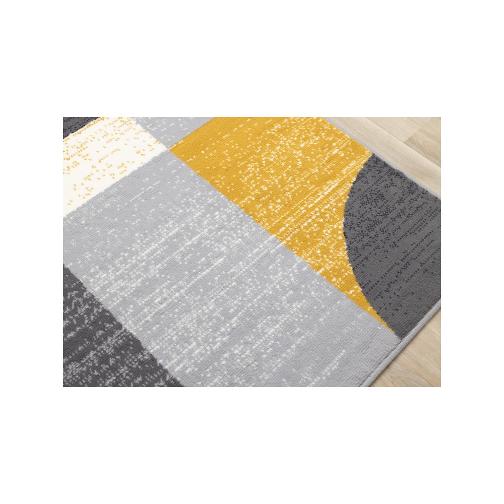 Functional Style Yellow Grey Geometric Blocks Rug, 4'7" x 6'7", 4'7" x 6'7". Picture 4