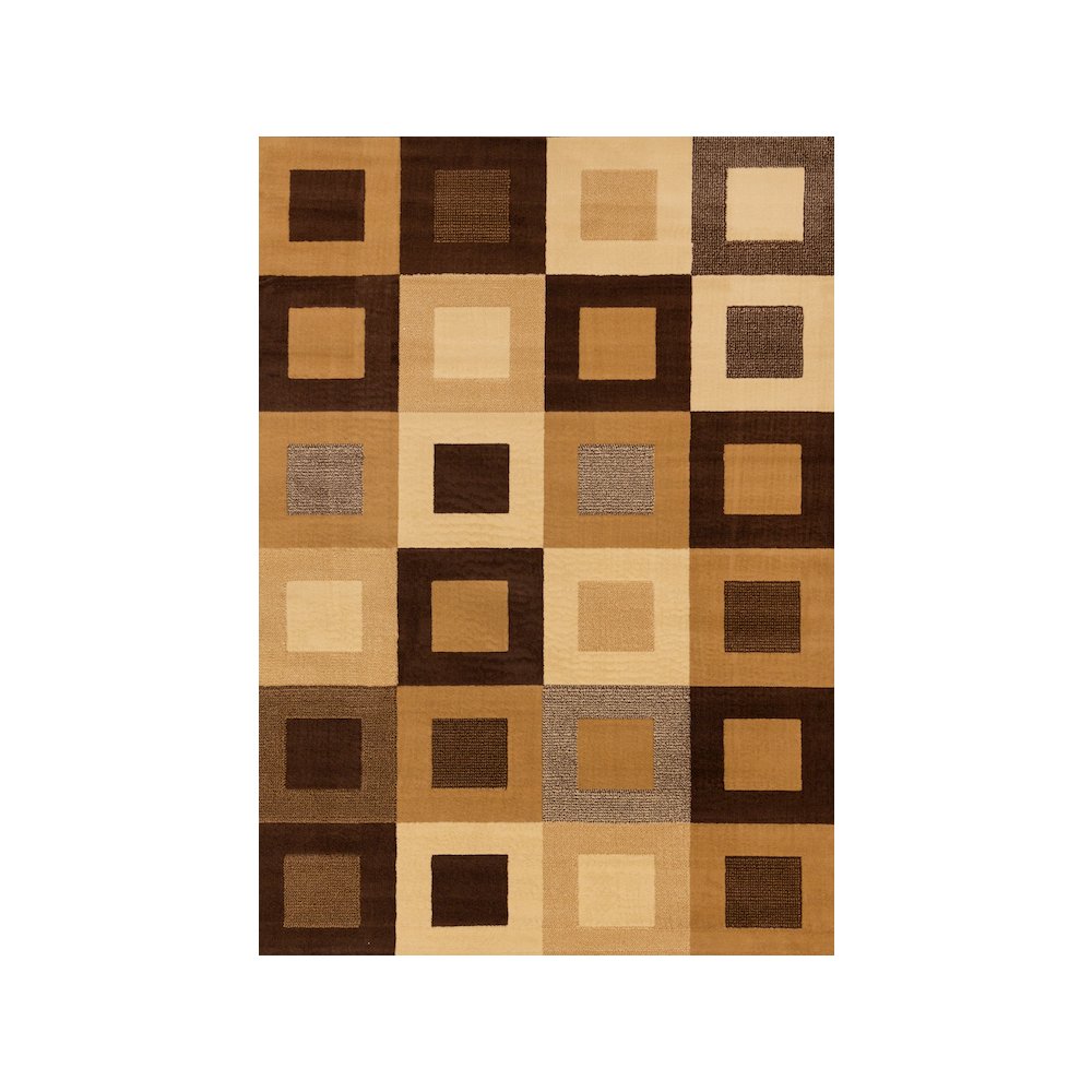 Functional Style Brown Beige Geometric Rug, 5'3" x 7'5". Picture 1