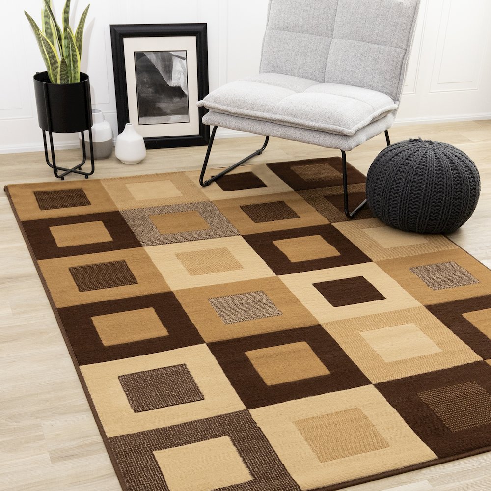 Functional Style Brown Beige Geometric Rug, 5'3" x 7'5". Picture 2