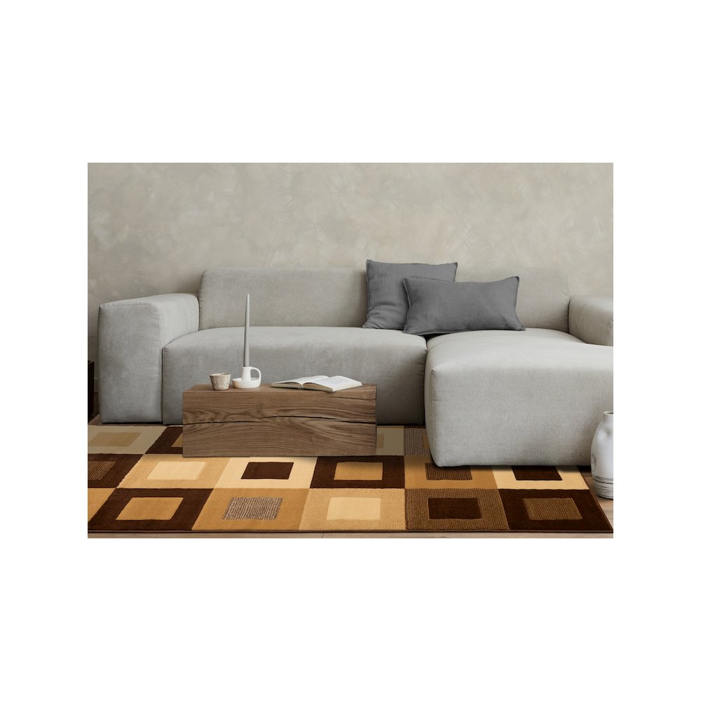 Functional Style Brown Beige Geometric Rug, 5'3" x 7'5". Picture 3