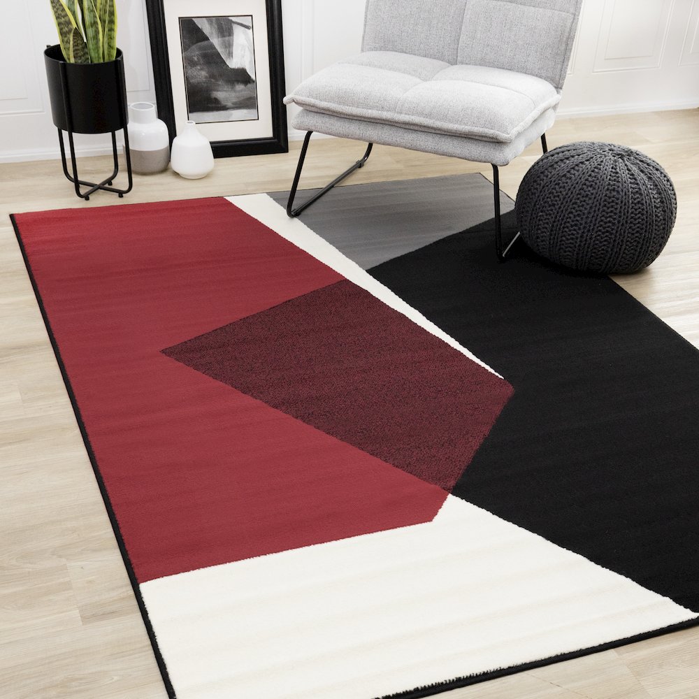 Modern 5x7 Rug, Geometric Rug for Living Room in Red Black White. Picture 2