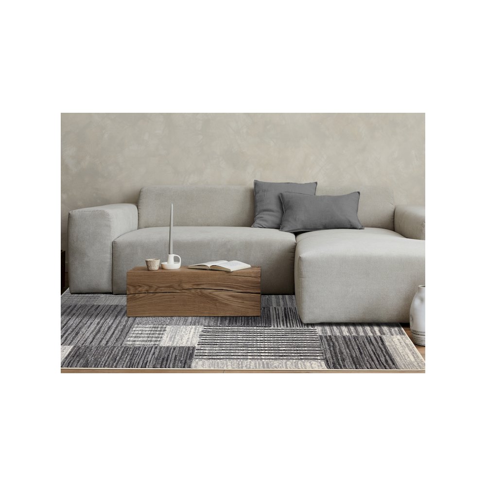 Modern Abstract Striped Rug in White Grey Black Design, 5x7 Area Rug for Home. Picture 3
