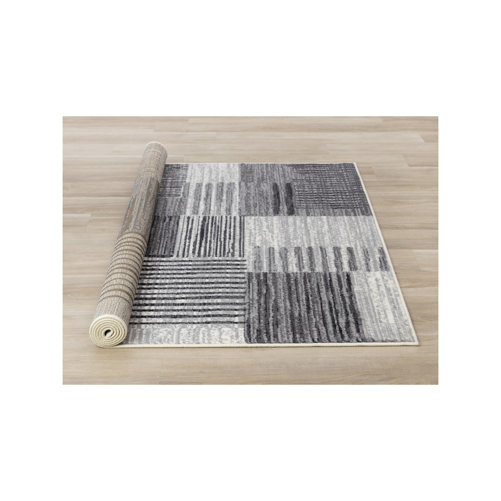 Modern Abstract Striped Rug in White Grey Black Design, 5x7 Area Rug for Home. Picture 8