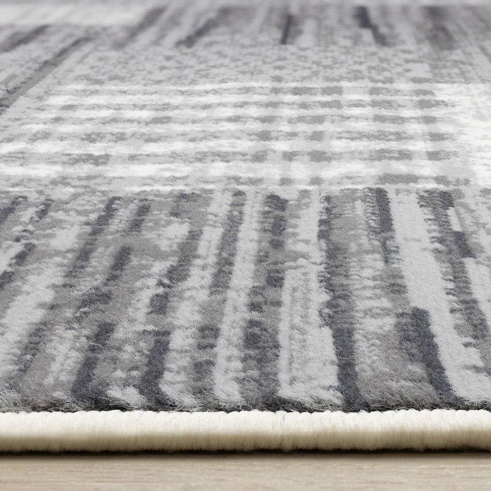 Modern Abstract Striped Rug in White Grey Black Design, 5x7 Area Rug for Home. Picture 5