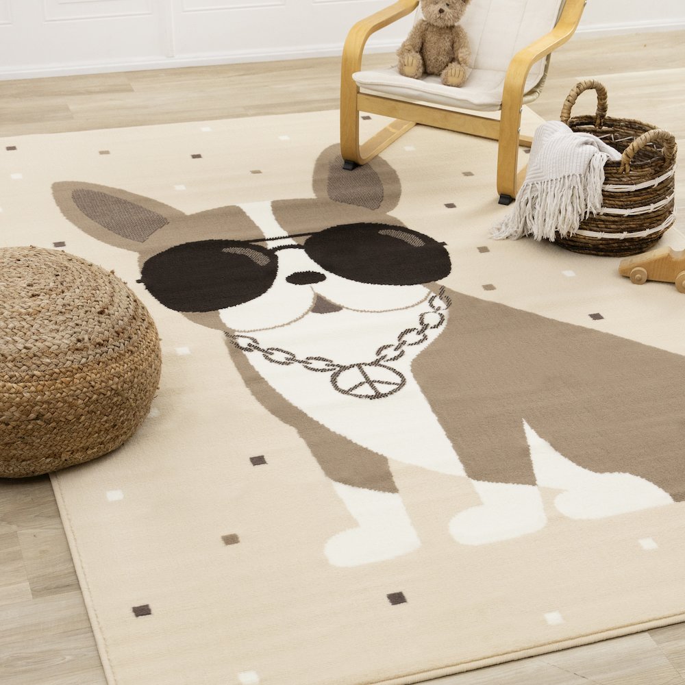 Functional Kids Beige Brown Swaggy Dog Area Rug, 3'11" x 5'7". Picture 2