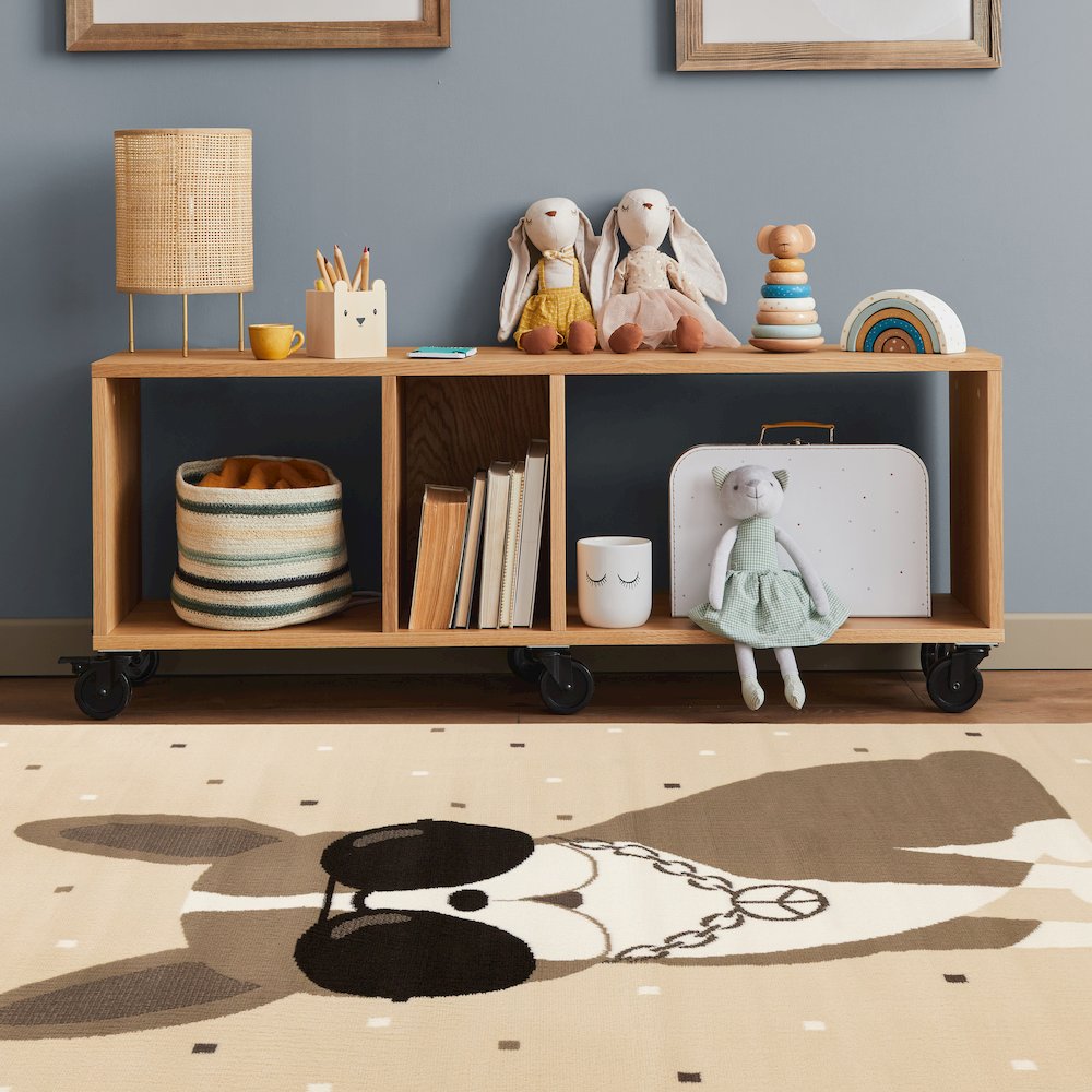 Functional Kids Beige Brown Swaggy Dog Area Rug, 3'11" x 5'7". Picture 3