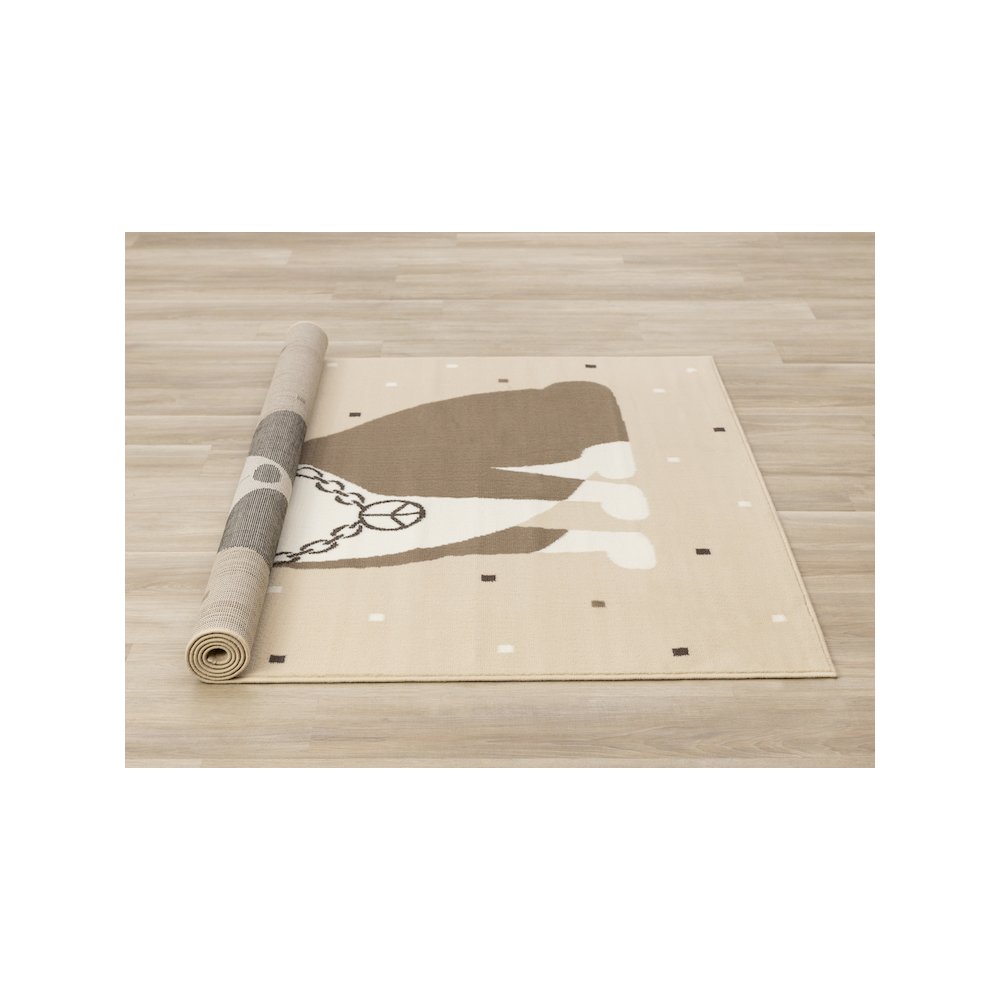 Functional Kids Beige Brown Swaggy Dog Area Rug, 3'11" x 5'7". Picture 8
