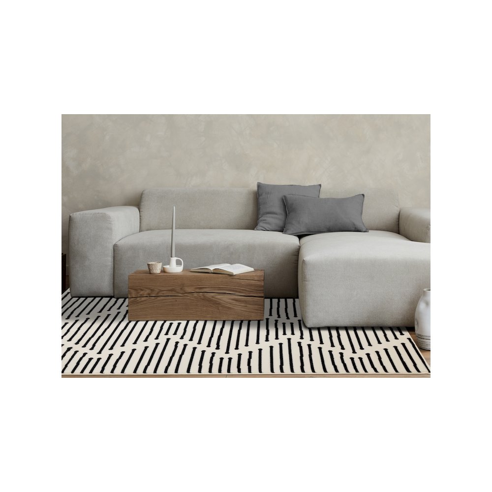 Functional Style Black White Geometric Area Rug, 4'7" x 6'7". Picture 3