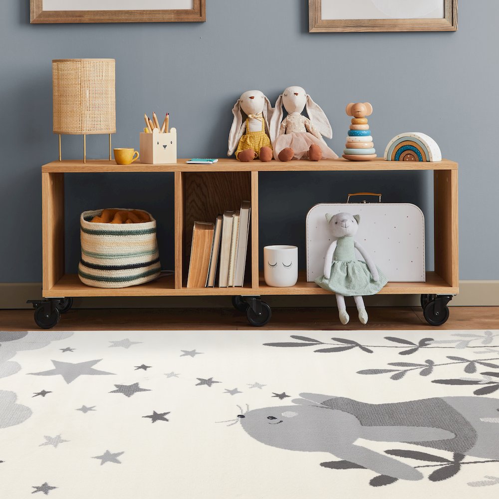 Functional Kids Grey White Bunny Rug, 3'11" x 5'7". Picture 3