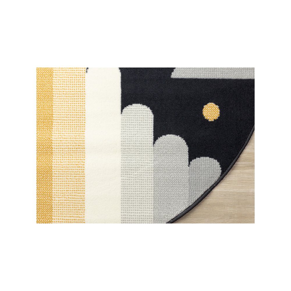 Kids Black White Yellow Rocketship Rug, 5'3" x 5'3" Round, 5'3" x 5'3". Picture 6